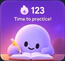 Widget preview: Migo studying with ‘Time to practice!’ and a sample streak