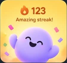 Widget preview: Migo celebrating an amazing streak with confetti and a sample streak